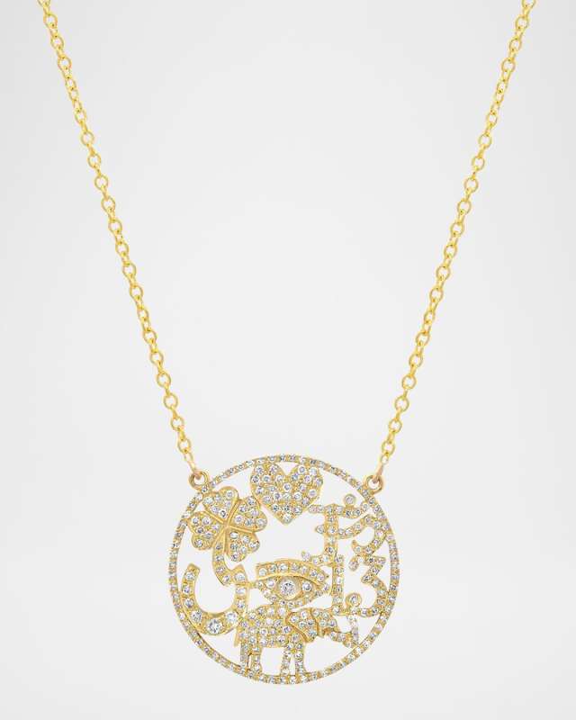 18K Yellow Gold Diamond Open Good Luck Necklace